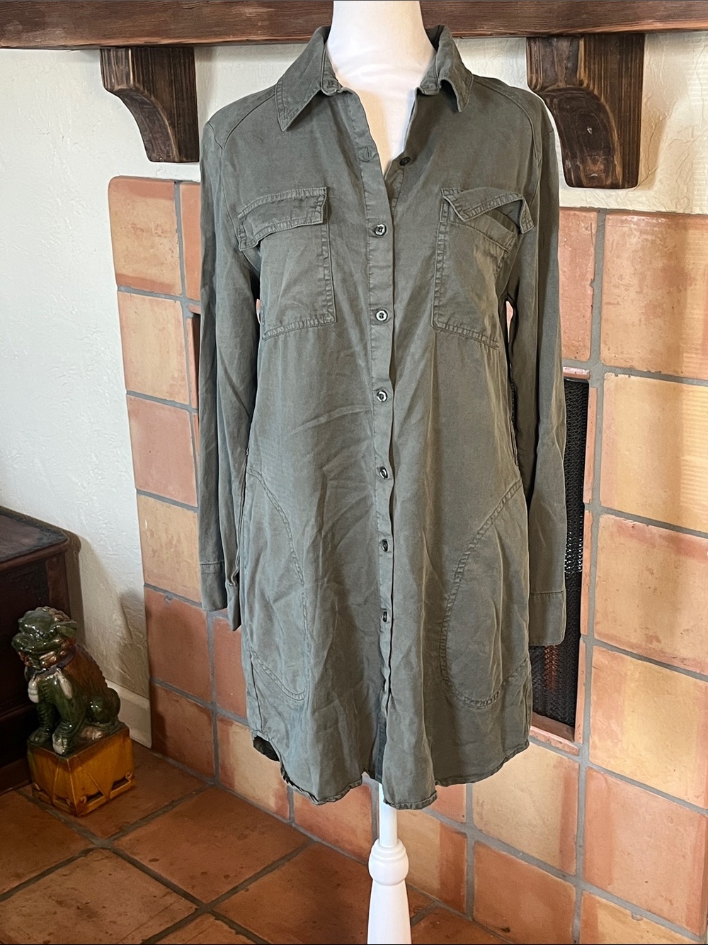 Evereve Olive Green Peyton Shirt Dress, size S